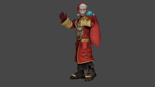 Наставник из Fable в новогоднем костюме машет